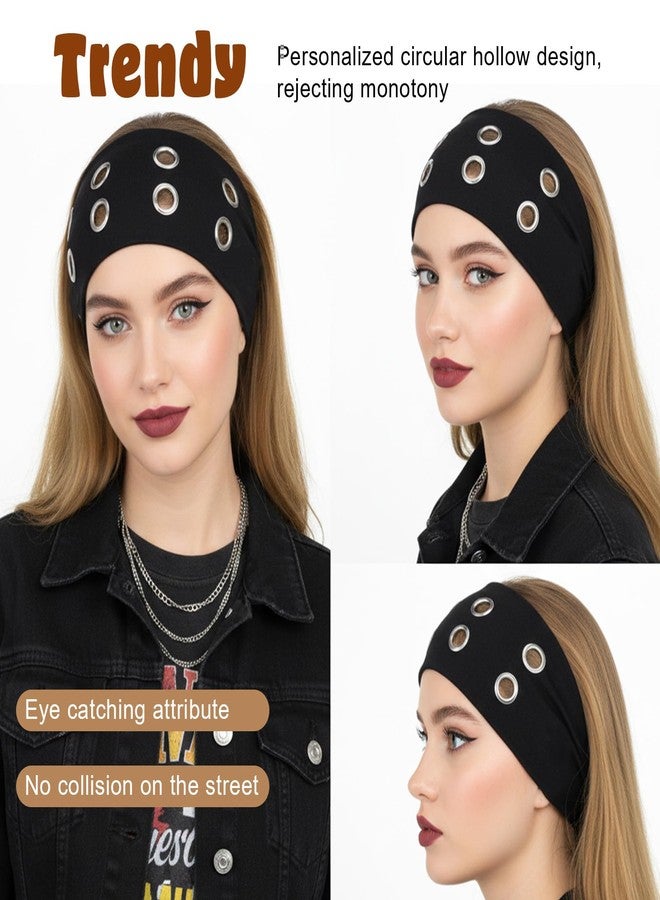 طقم عصابات رأس بثلاث قطع للنساء والفتيات، عصابات رأس مطاطية مجوفة بفتحات، عصابات رأس معدنية روك Y2K، عصابات رأس عريضة، إكسسوارات شعر بانك روك (أسود، بني، رمادي فاتح) - Image 5